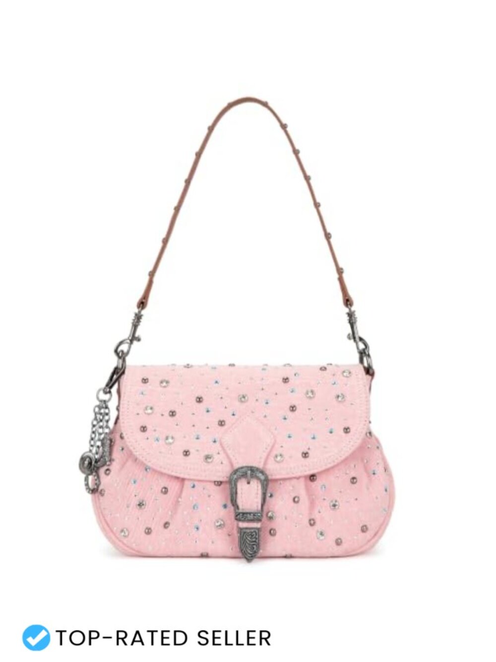 Rhinestone Denim Wrangler Small Saddle Shoulder Bag w/ Detachable Strap